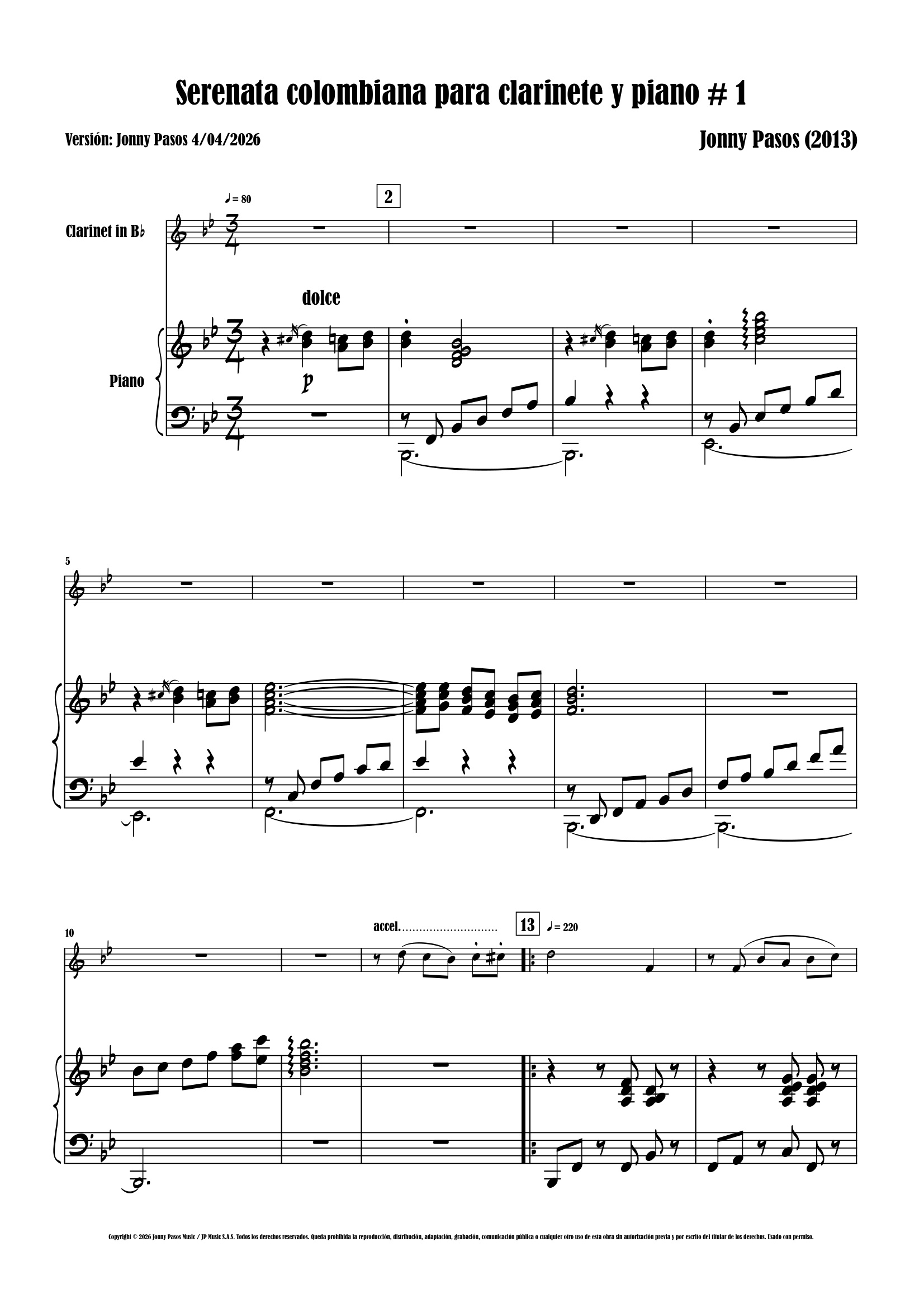 Serenata colombiana para clarinete y piano No. 1
