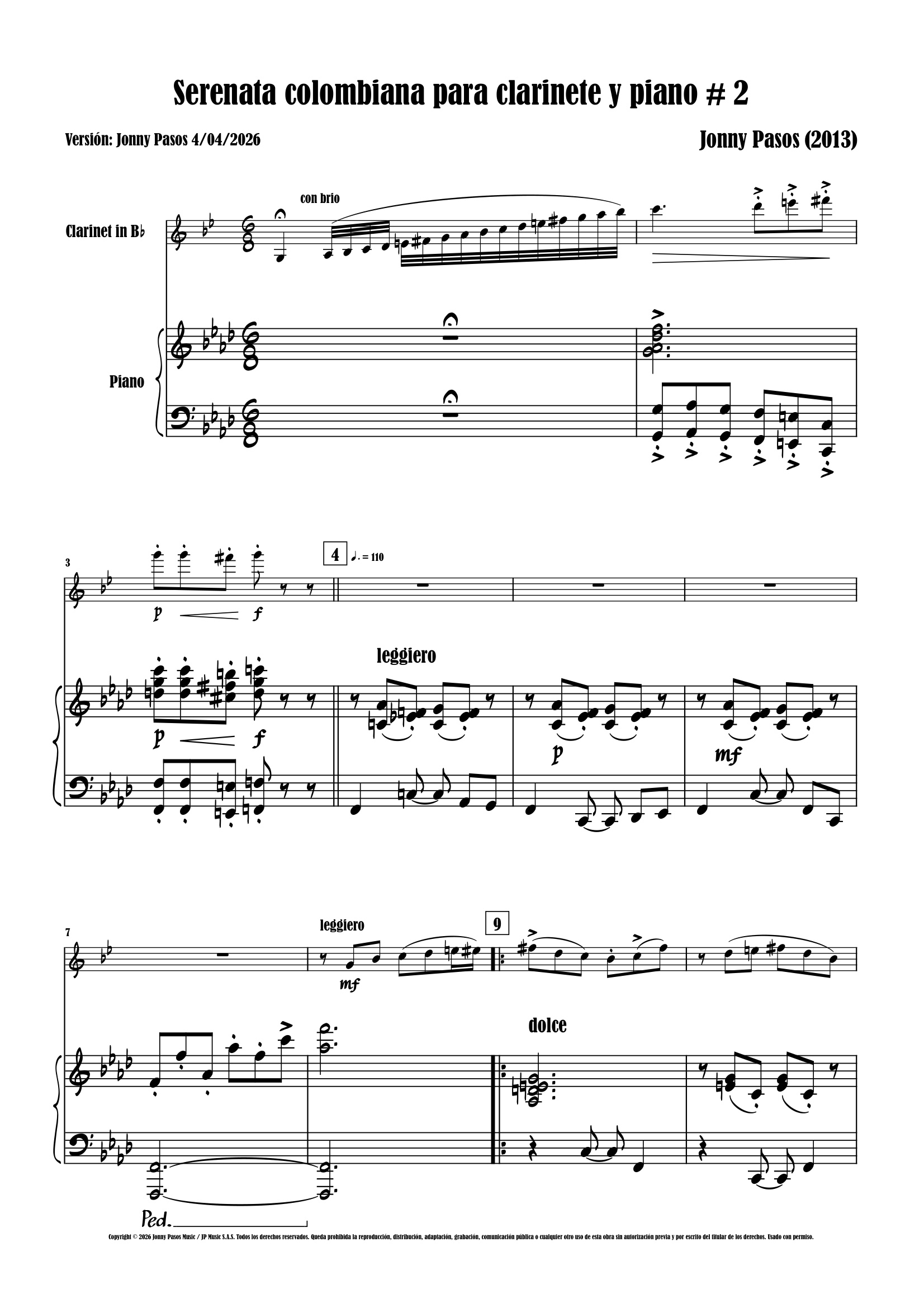 Serenata colombiana para clarinete y piano No. 2